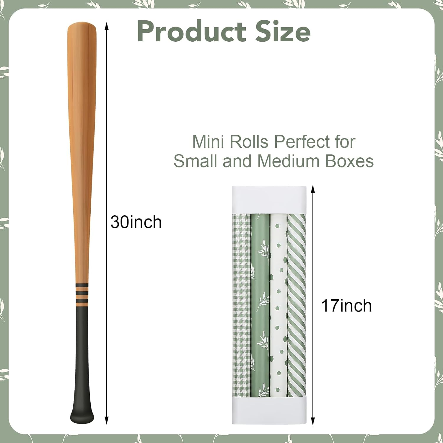 Sage Green Gift Wrapping Paper Rolls Baby Shower Wrapping Paper With Stripe Polka Dot Check Beige Leaves Design For Wedding Anniversaries Birthday - 4 Rolls - 17 In X 120 In(10Ft) Per Roll