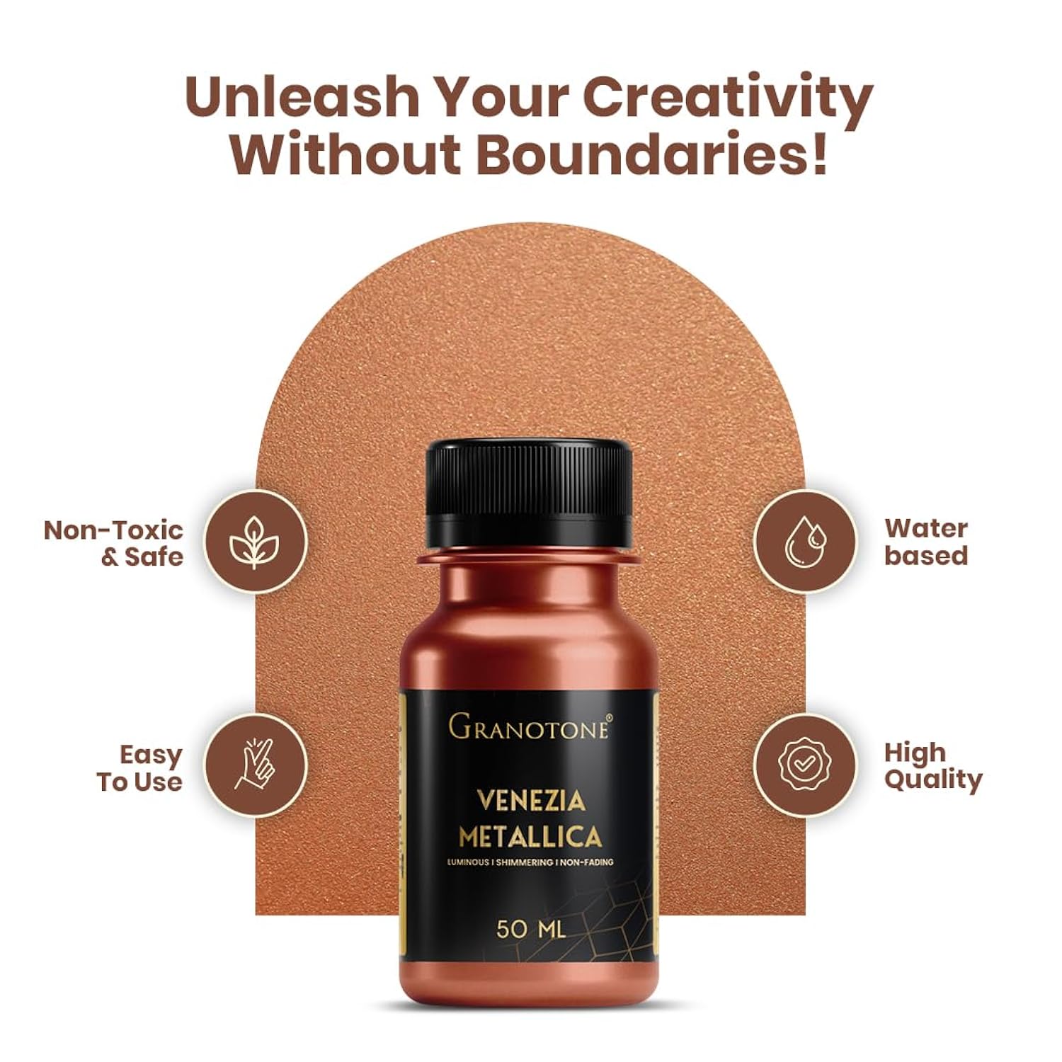 Acrylic Venezia Metallic Colour Copper | 50 Ml | Extra Sheen | Non Fading | Indoor/Outdoor | Non Toxic | Multi-Surface | Pro Artist, Hobby Painters & Kid | Made In India
