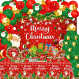 Christmas Party Decorations 345 Pcs Santa Tableware Paper Plates Napkins Serve 24 Merry Christmas Backdrop Tablecloth Balloons Arch Friendsmas Holiday Xmas Party Supplies