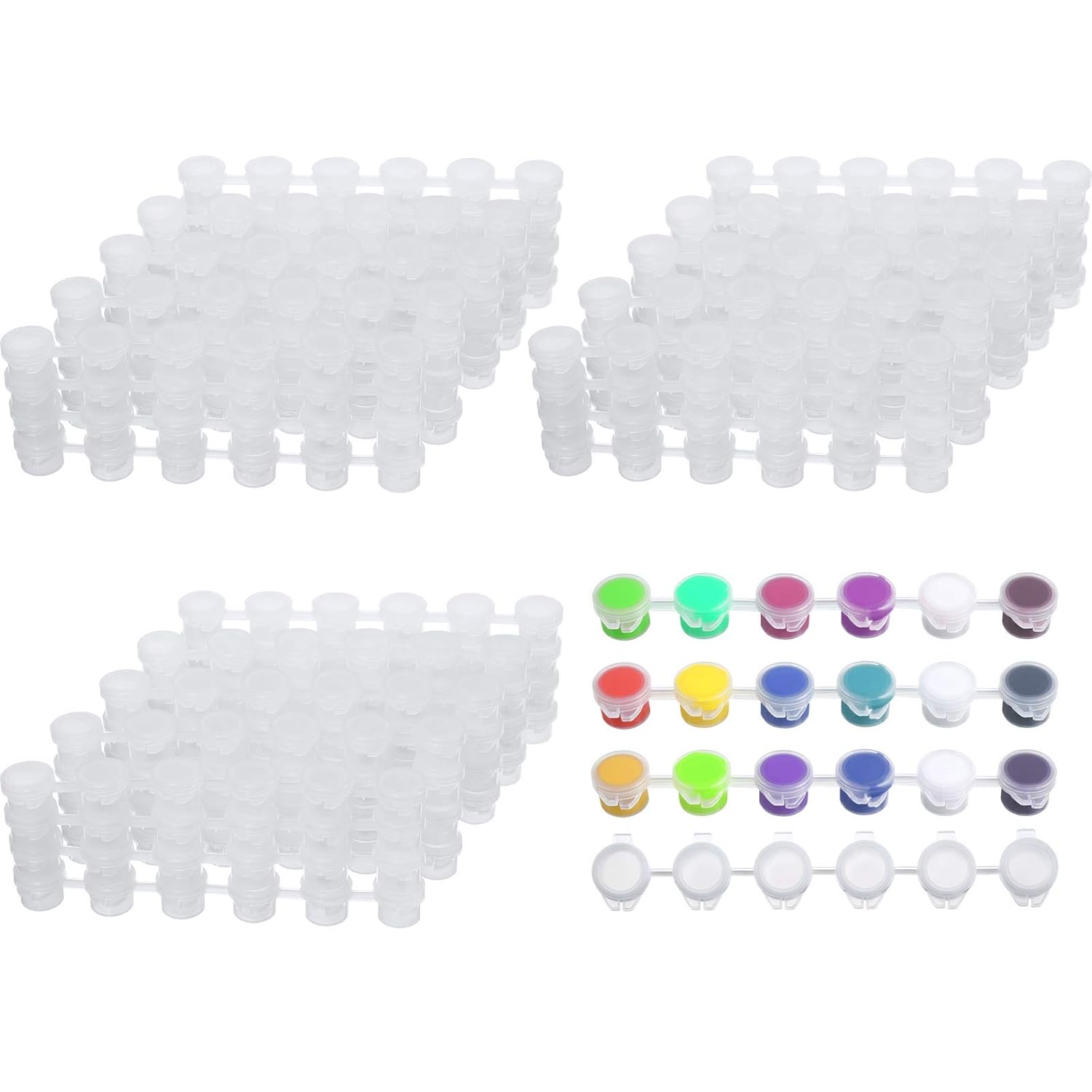 150 Strips 900 Pots Empty Paint Strips Paint Cup Pots Mini Strips Clear Plastic Storage Containers With Lids Art Painting Craft Supplies For Classrooms Schools Paintings Art Festivals (3 Ml)