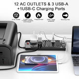 Surge Protector Power Strip with 12 Outlets 4 USB Ports 2700J 6FT Extension Cord Black