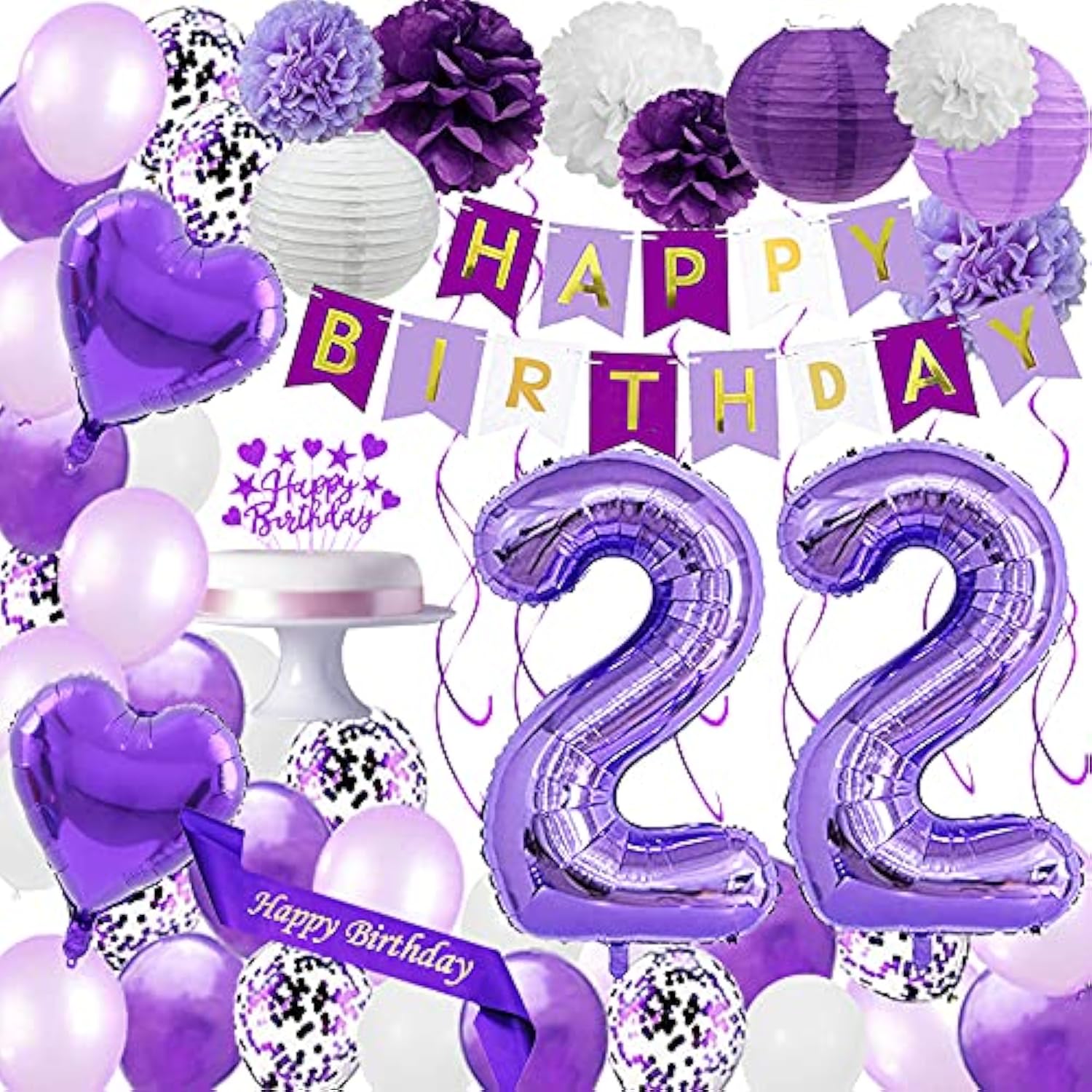 Gold 22Nd Birthday Decorations Kit, Cheers To 22 Years Banner Balloons