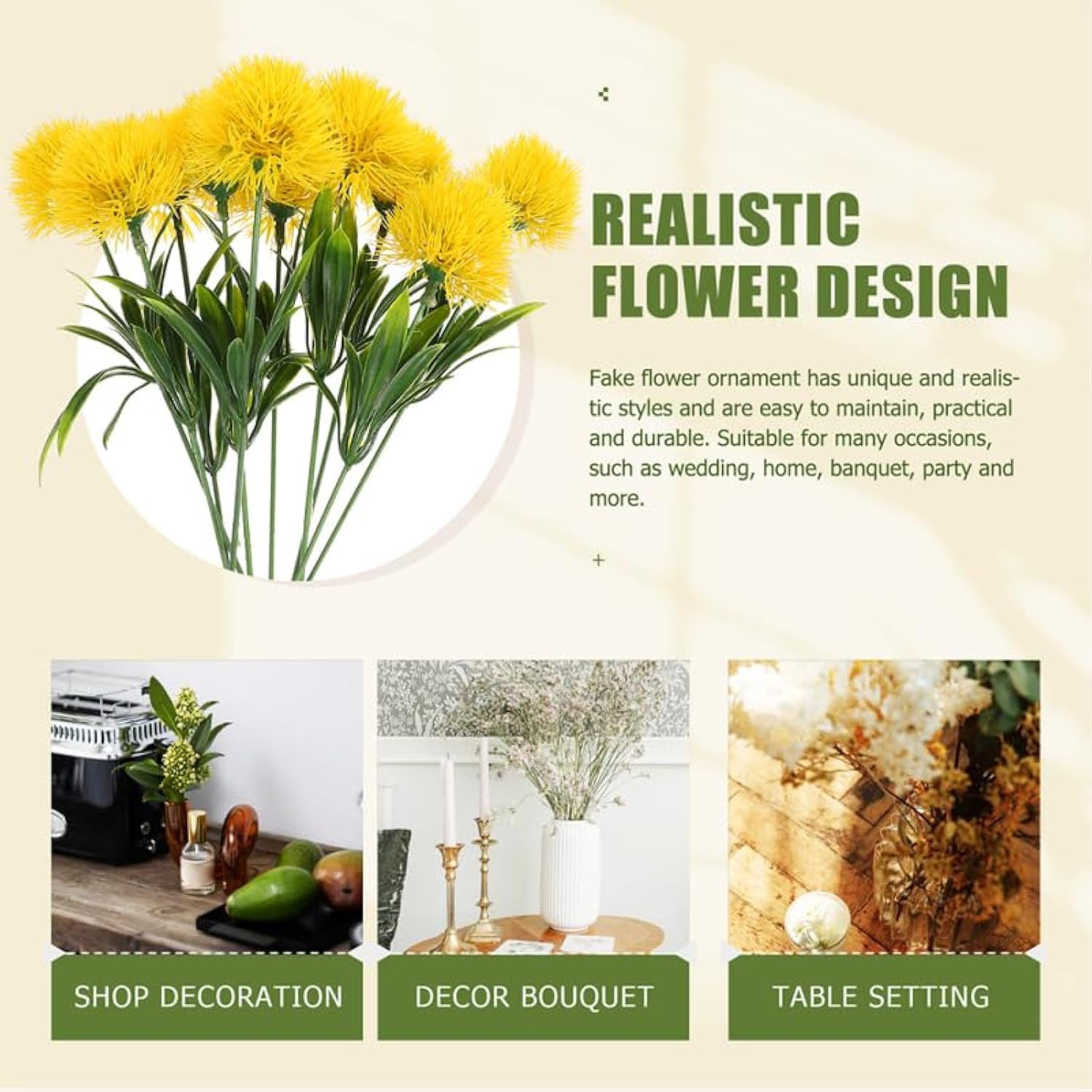 Dandelion Artificial Flowers Bouquet Faux Floral Decor For Wedding Centerpiece Home Office Table Decoration No Water Needed