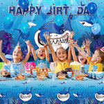 Shark Theme Birthday Party Decorations Shark Party Supplies 165 Pcs With Birthday Plates, Napkins, Cups, Tablecloths, Backdrop, Balloons Tableware Set Boy Under Sea Ocean Party Decor 16 Guest