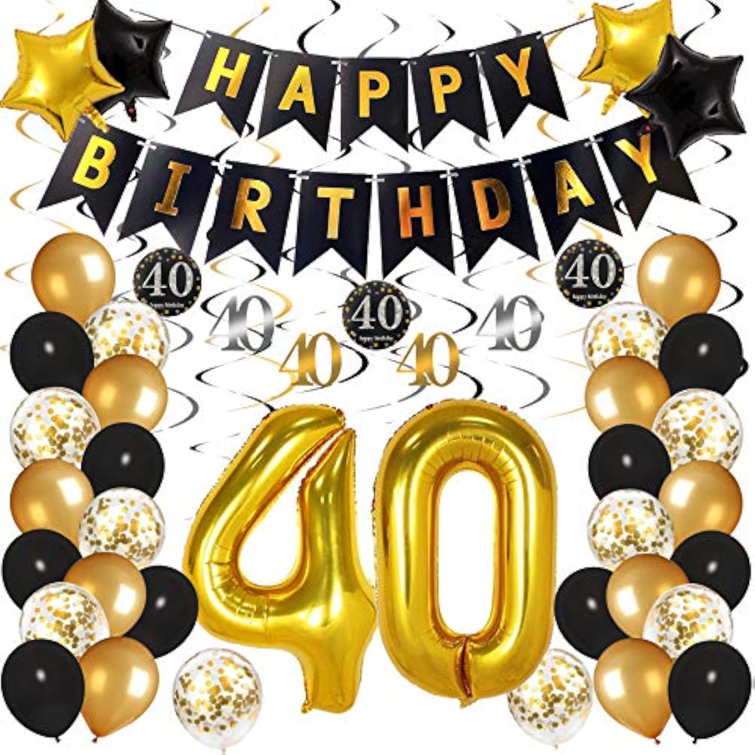 40Th Birthday Decorations For Men Women, Black And Gold Party Decorati
