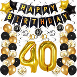 40Th Birthday Decorations For Men Women, Black And Gold Party Decorati