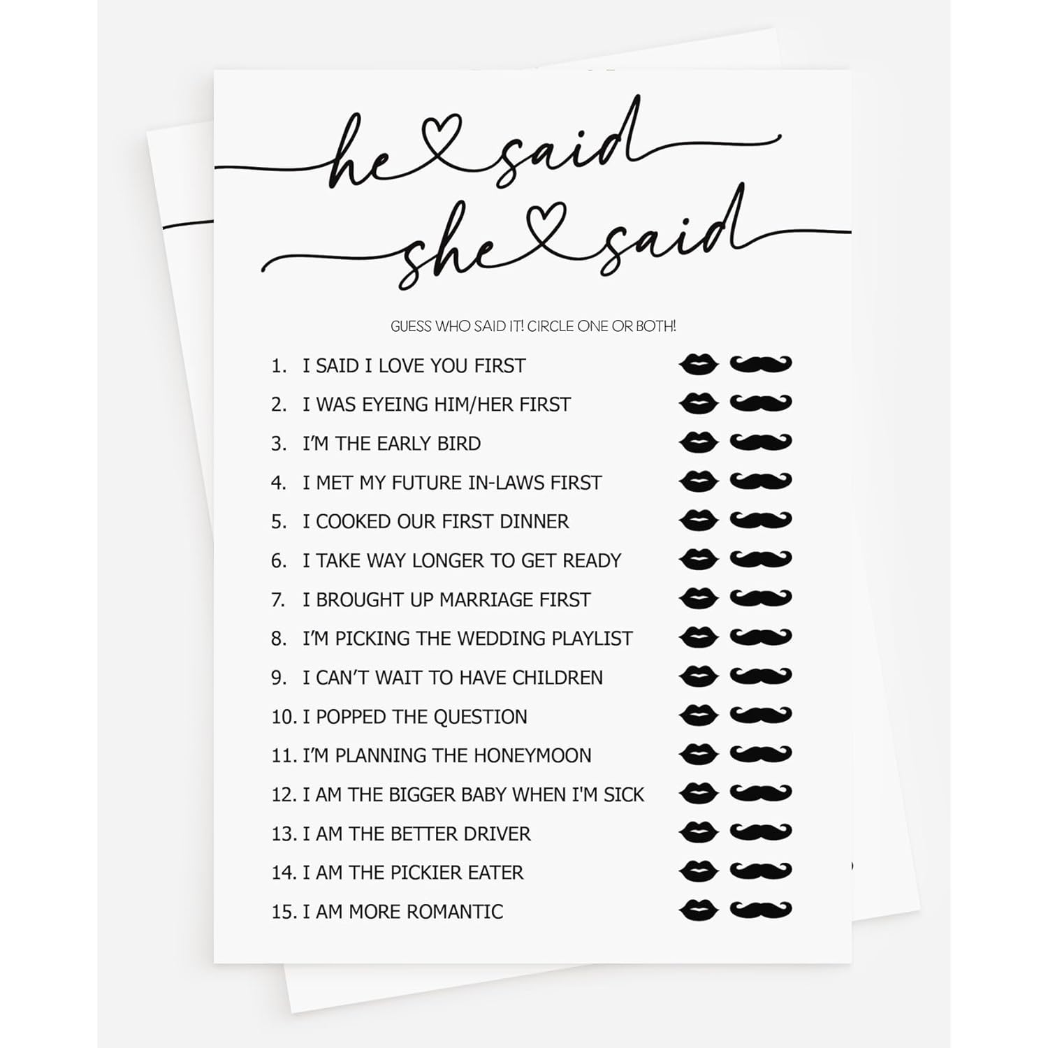50 He Said She Said Game (50-Cards) Wedding Bridal Shower, Fun Bachelorette, Rehearsal Dinner, Minimalist