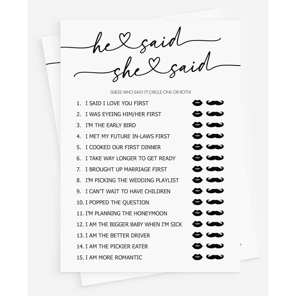 50 He Said She Said Game (50-Cards) Wedding Bridal Shower, Fun Bachelorette, Rehearsal Dinner, Minimalist