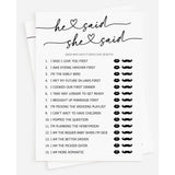 50 He Said She Said Game (50-Cards) Wedding Bridal Shower, Fun Bachelorette, Rehearsal Dinner, Minimalist
