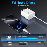 45W Dual Port USB C Fast Charger with 10FT USB C Cable for iPhone 17 16 15 iPad Samsung Galaxy S26 S25
