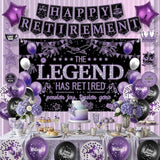 Retirement Party Decorations Women, Black And Purple Happy Retirement Banner Backdrop Balloons Hanging Swirls For Coworker, Lengend Has Retired Sash & Crown, Office Retired Background