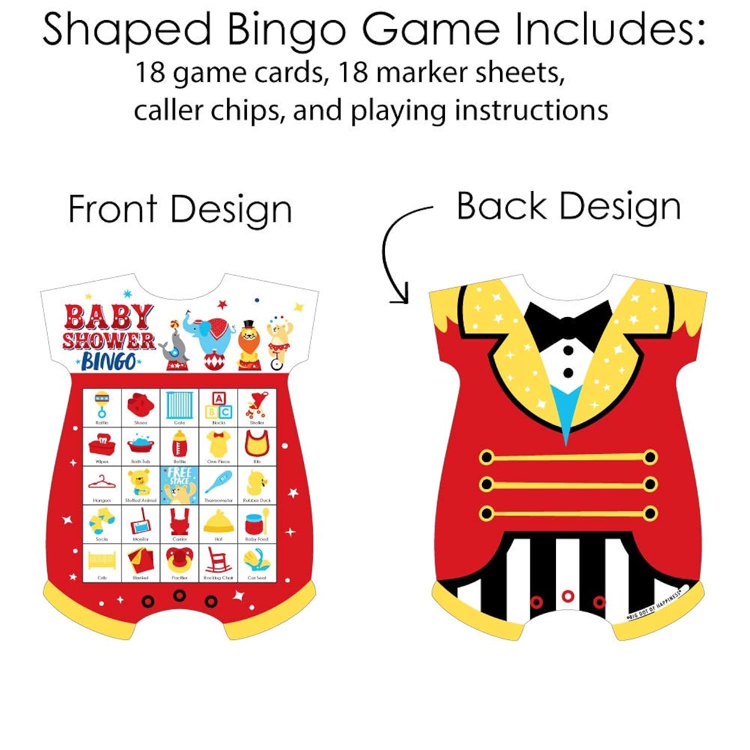 Big Dot of Happiness Carnival - Step Right Up Circus - Picture Bingo Cards and Markers - Carnival Themed Baby Shower Shaped Bingo Game - Set of 18