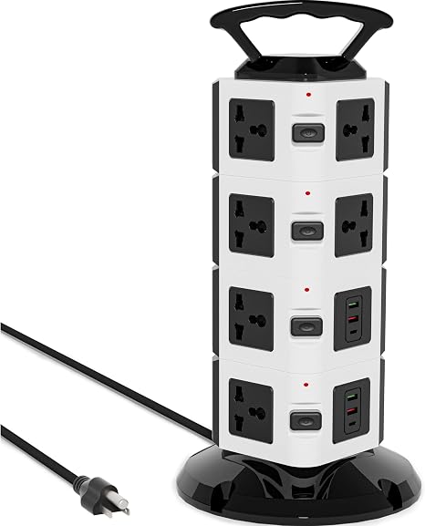 Power Strip Tower 14 Outlets 4 USB A 2 USB C 1875W 15A 6 Ft Extension Cord