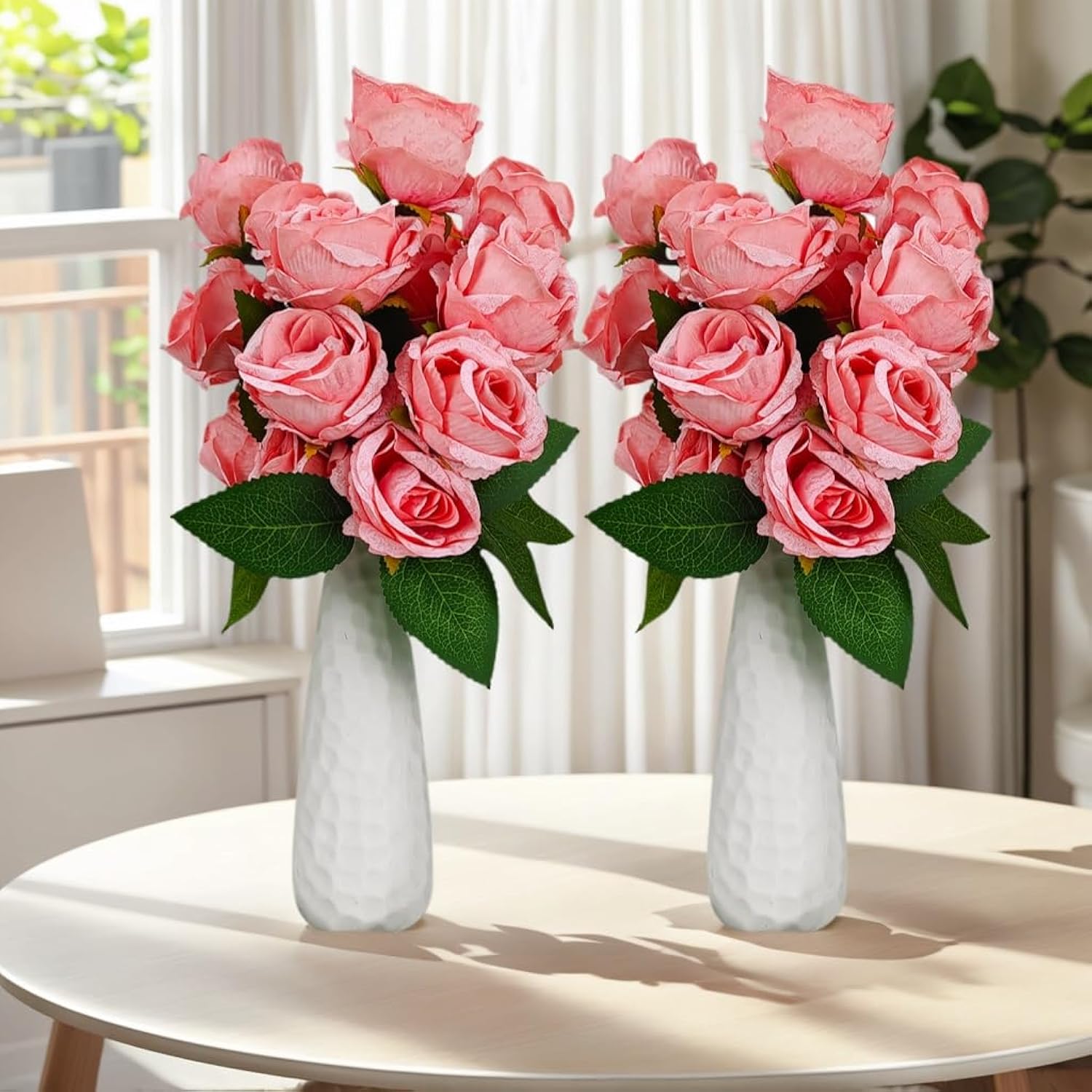 2 Pack Diy Artificial Rose Flowers, 42 Pink Roses Total, Bendable 12.6" Stems, 7 Adjustable Branches Realistic Fake Flowers For Home, Office, Wedding, Party, Valentine'S Day, Crafts & Diy Decor (Pink)