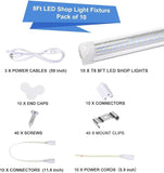 10 Pack 8FT LED Shop Light Fixtures 72W 9500LM 6500K V Shape Plug and Play Garage Lights