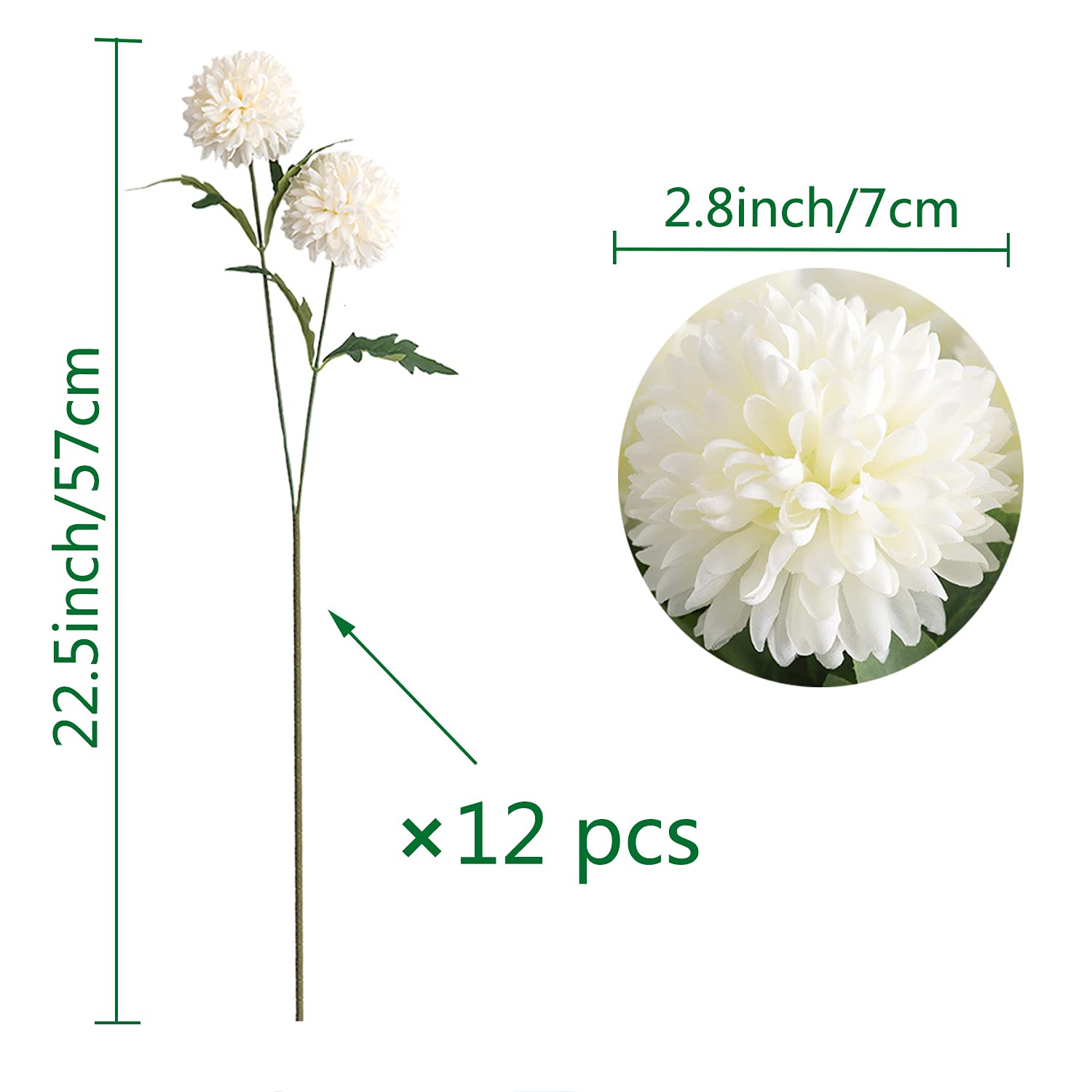 24 Silk Chrysanthemum Ball Head Bouquet White Bouquets Hydrangea,12 Pcs Artificial Two Head Chrysanthemum Ball Flowers For Home Office Coffee House Parties And Wedding