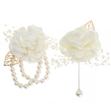 2Pcs Rose Wrist Flower Corsage Boutonniere Set Bridal Corsage Bracelet Bridesmaid Pearl Leaf Wrist Flower For Wedding Party Prom Homecoming Girl Hand Flower Decoration