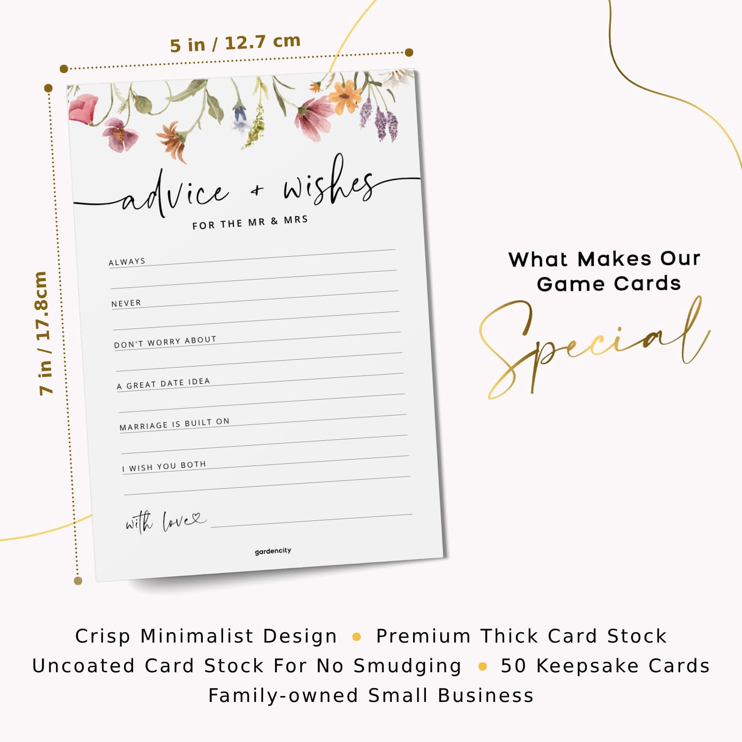Advice And Wishes For The Mr And Mrs, Floral Wedding Advice Cards, Wildflower Bridal Shower Games For Bride, 50 Pack