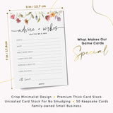 Advice And Wishes For The Mr And Mrs, Floral Wedding Advice Cards, Wildflower Bridal Shower Games For Bride, 50 Pack