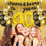 40Th Birthday Decorations For Men Women,Black And Gold Cheers To 40 Years Banner,40 Birthday Party Supplies,Happy 40Th Birthday Backdrop,40Th Birthday Balloons For Women Men