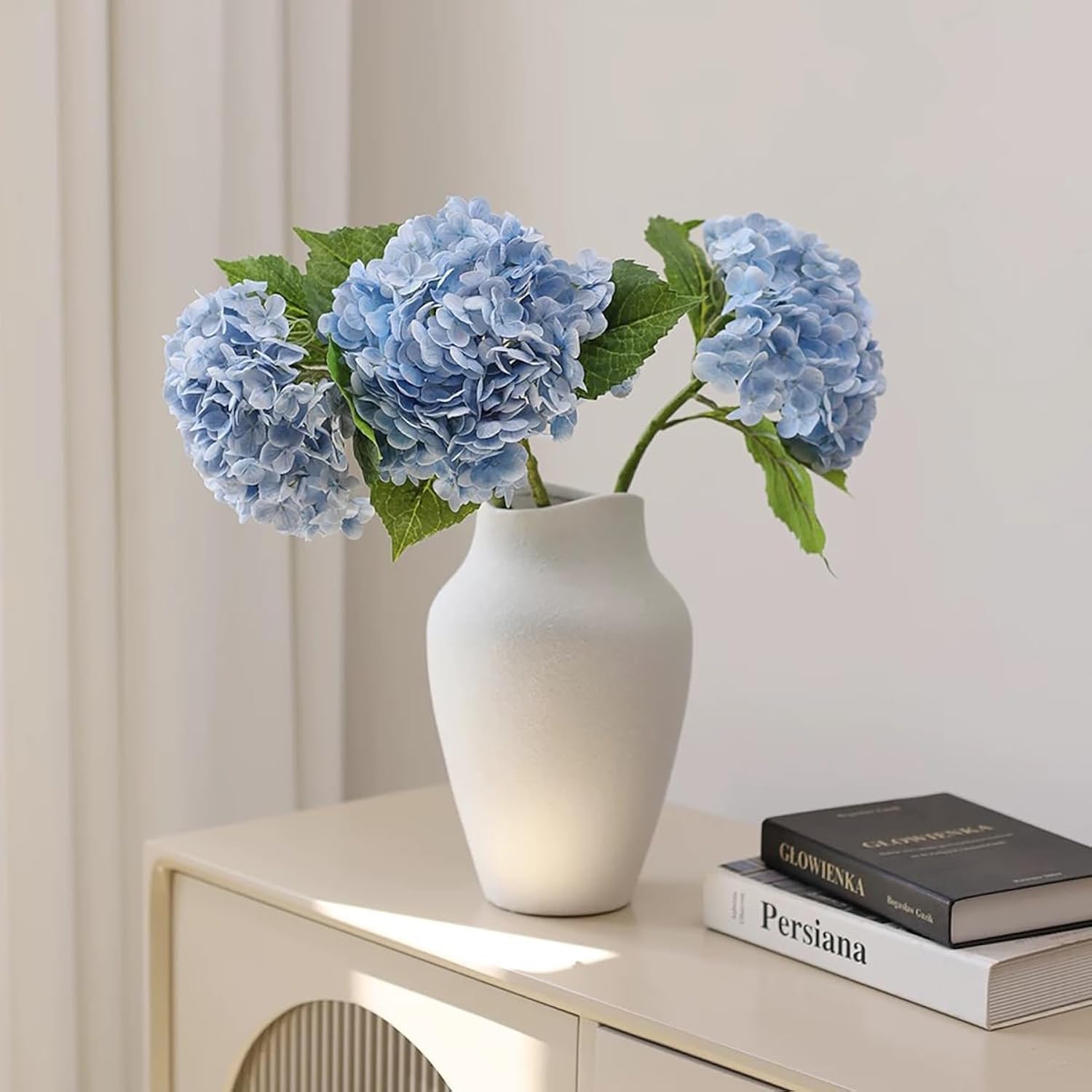 Real Touch Blue Hydrangea Artificial Flowers (4-Pack) -20" Faux Hydrangea Flowers With Long Stem & Leaves - Realistic Fake Hydrangeas For Home Decor Floral Arrangements Wedding Bouquets Centerpieces
