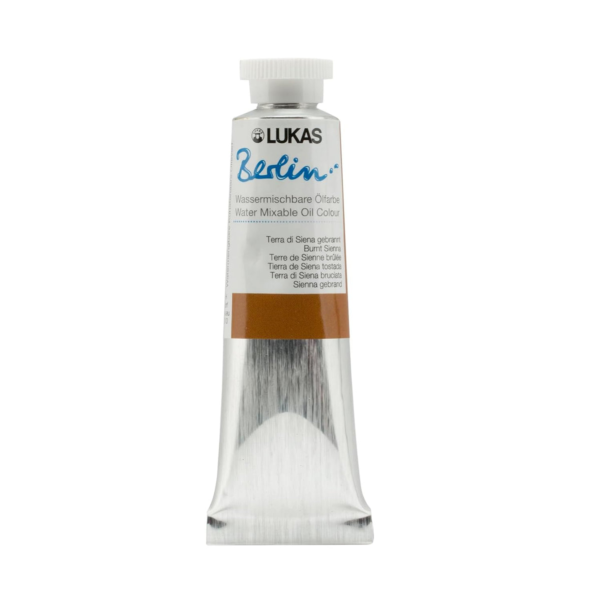 LUKAS Berlin Pro Artists Water Mixable Oil Paint 37 ml Tube Burnt Sienna, Water Soluble, Lightfast Pigments, Quick Drying, Easy Clean-Up, Eco-Friendly, Professional Quality, 40 Color Range
