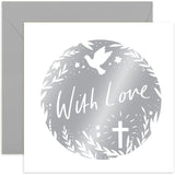 Old English Co. Silver With Love Card - Floral Dove Cross Design Greeting Card For Baptism, Christening, Easter, First Holy Communion - Religious Faith Celebration Card | Blank Inside With Envelope