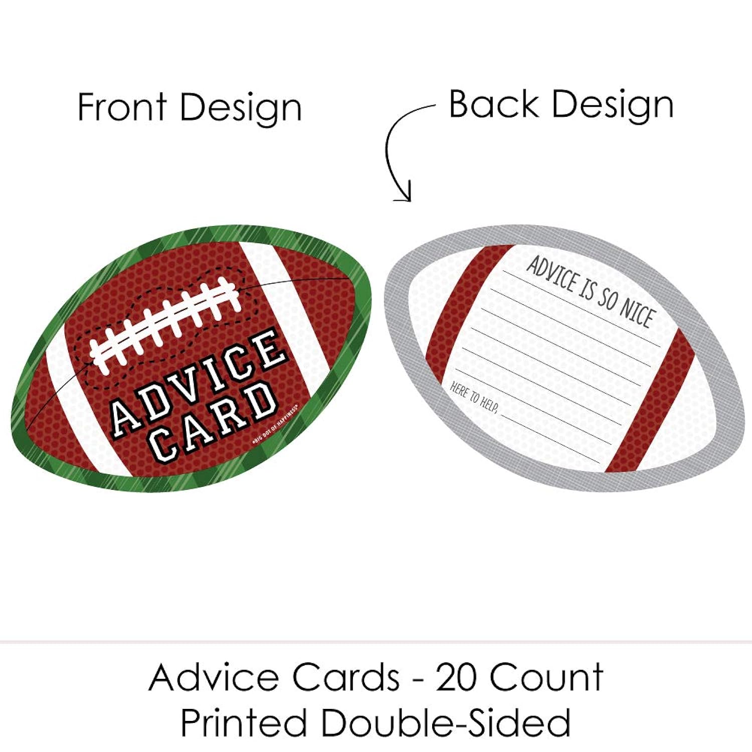 Big Dot of Happiness End Zone - Football - Wish Card Baby Shower Activities - Shaped Advice Cards Game - Set of 20