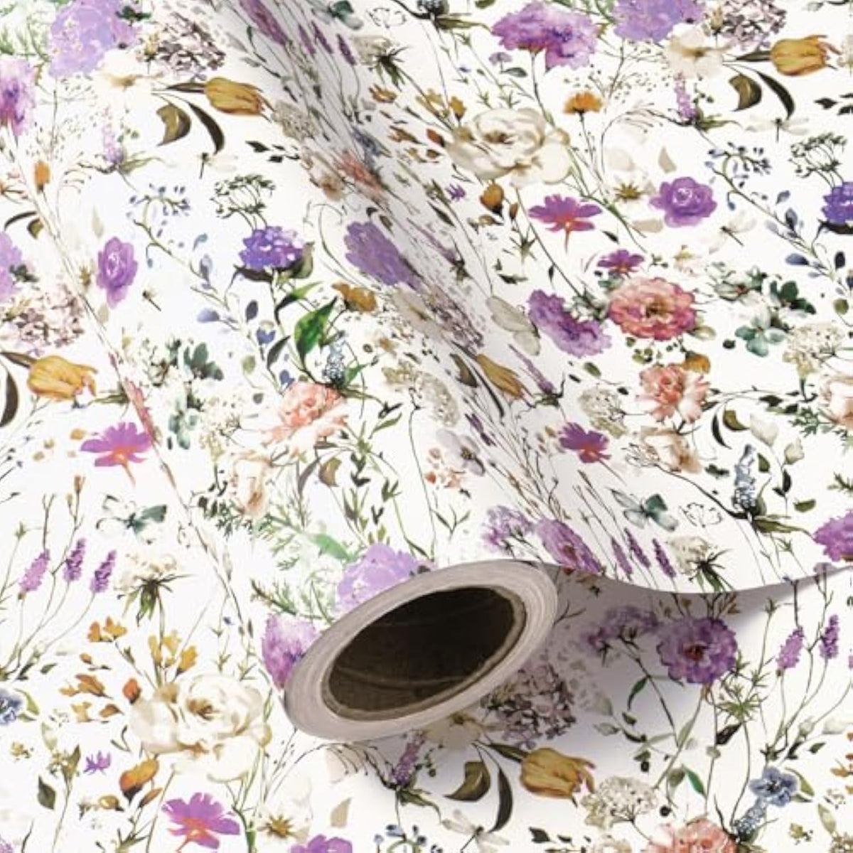Kraft Floral Wrapping Paper Roll - Mini Roll - 17 Inch X 16.5 Feet - Garden Wildflower Wrapping Paper Perfect For Girls Women Birthday, Wedding, Bridal Shower