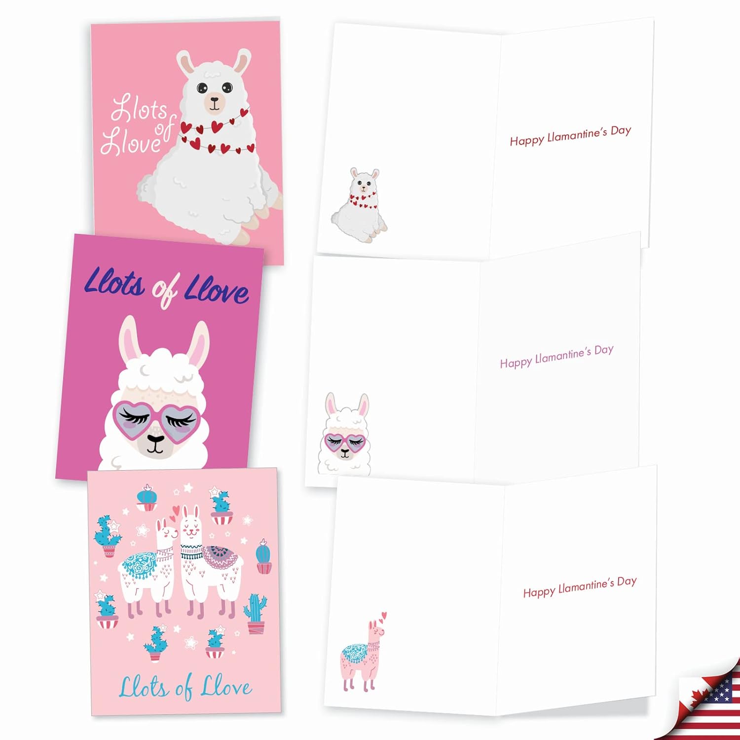 20 Assorted Valentine'S Day Notes Boxed Set 4 X 5.12 Inch With Envelopes (10 Designs, 2 Each) Llove Lllamas Am10411Vdg-B2X10