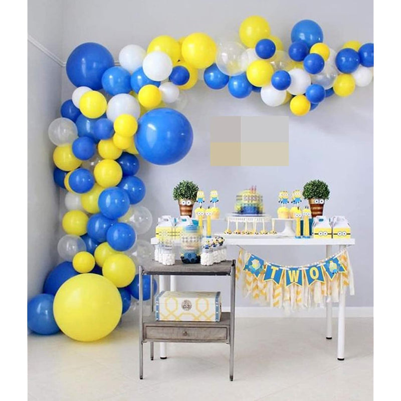 100Pcs Blue Yellow White Balloon Garland & Arch Kit-100Pcs Latex Ballo