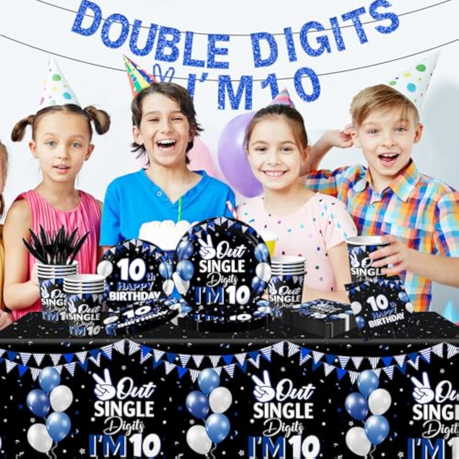 142Pcs 10Th Birthday Decorations For Boys,10 Year Old Birthday Decorations Tableware Double Digits Birthday Boy Plates And Napkins Cups Tablecloth For Boys Birthday Party Decorations
