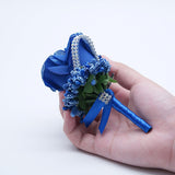 Boutonniere For Wedding Groom 2Pcs Royal Blue Rose Groomsmen Best Man Father Suit Lapel Flower Button Hole Artificial Flower With Gold Ornament For Prom Homecoming, Tea Party, Formal Dinner