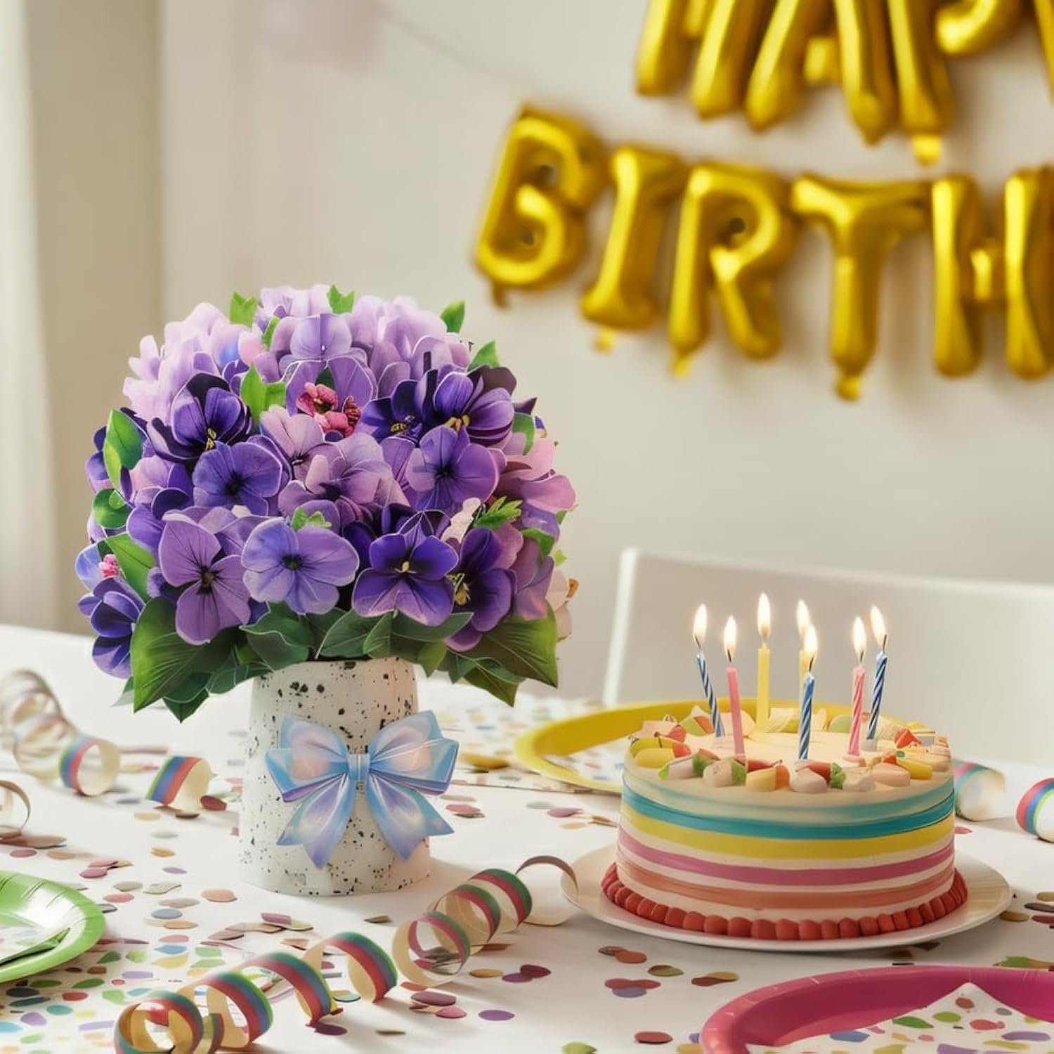 Violet Big Pop Up 13 Inch Paper Flower Bouquet Greeting Cards With Blank Note & Envelope, Ideal Gift For Celebrating Love, Holiday, Birthday, Anniversary, Mother'S Day, Housewarming