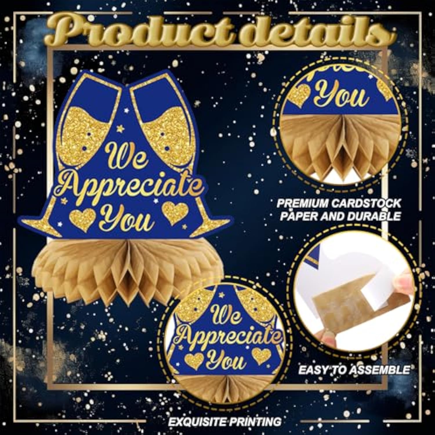12 Pcs We Appreciate You Party Decorations Honeycomb Centerpieces Blue Gold Employee Appreciation Table Topper Thank You For All Do Table Decoration For Teacher Doctor Party