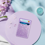 Self-Adhesive Leather RFID Phone Wallet, Stick-On Card Holder - Glitter Purple