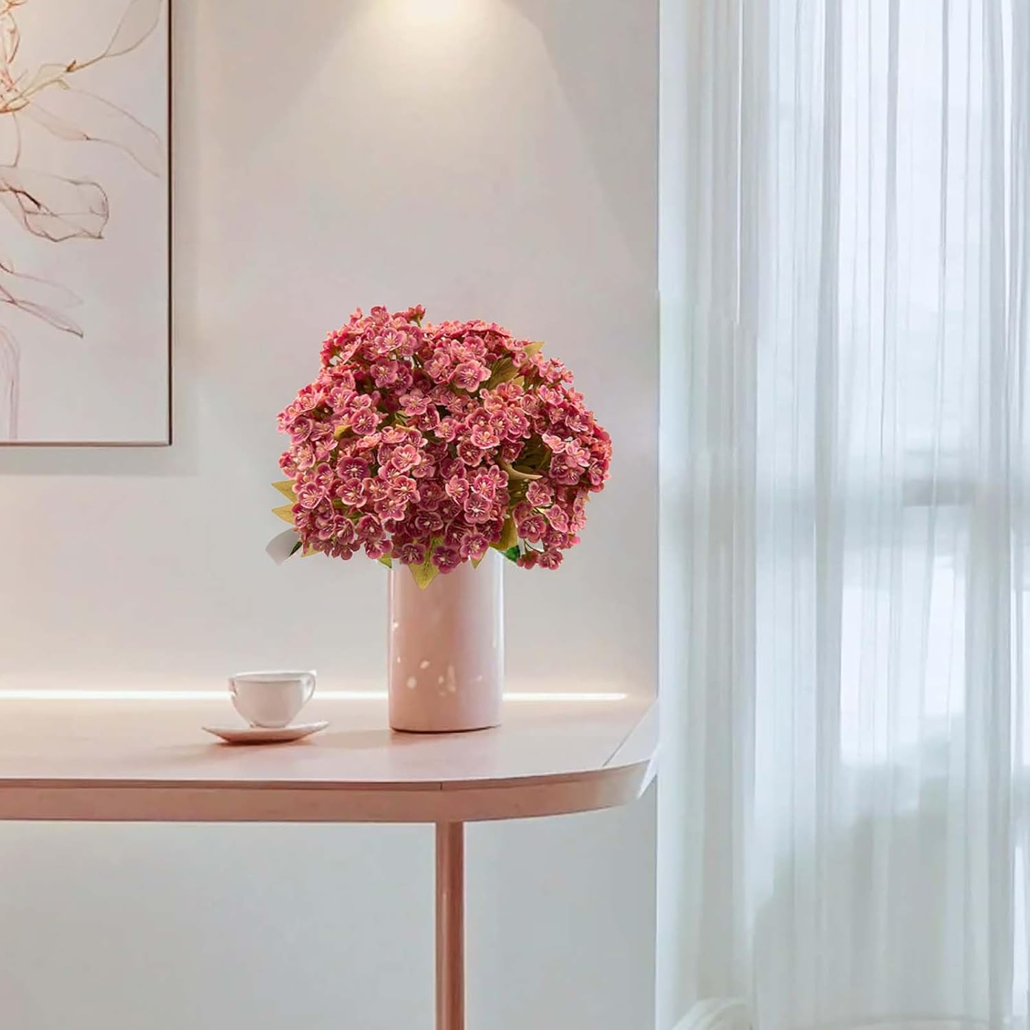 588Pcs Bulk Mini Pink Hydrangea Artificial Flowers Heads, Real Touch Faux Hydrangea Stems With Leaves For Diy Wedding Floral Arrangements, Home Office Decor, Vase Fillers