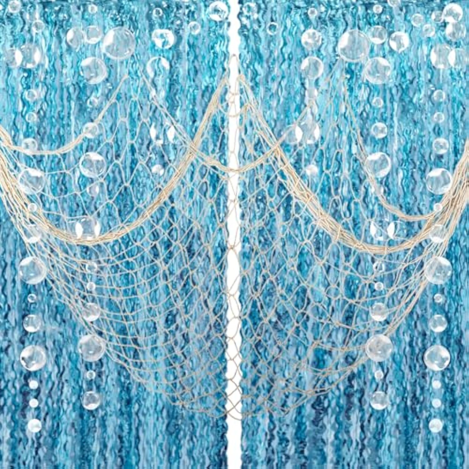 Party Decorations, Natural Fish Net With Fringe Curtain And Bubble Garlands For Nautical Decor Pirate Party Kids Birthday Under The Sea Party Mermaid Decor Room Wall Decor
