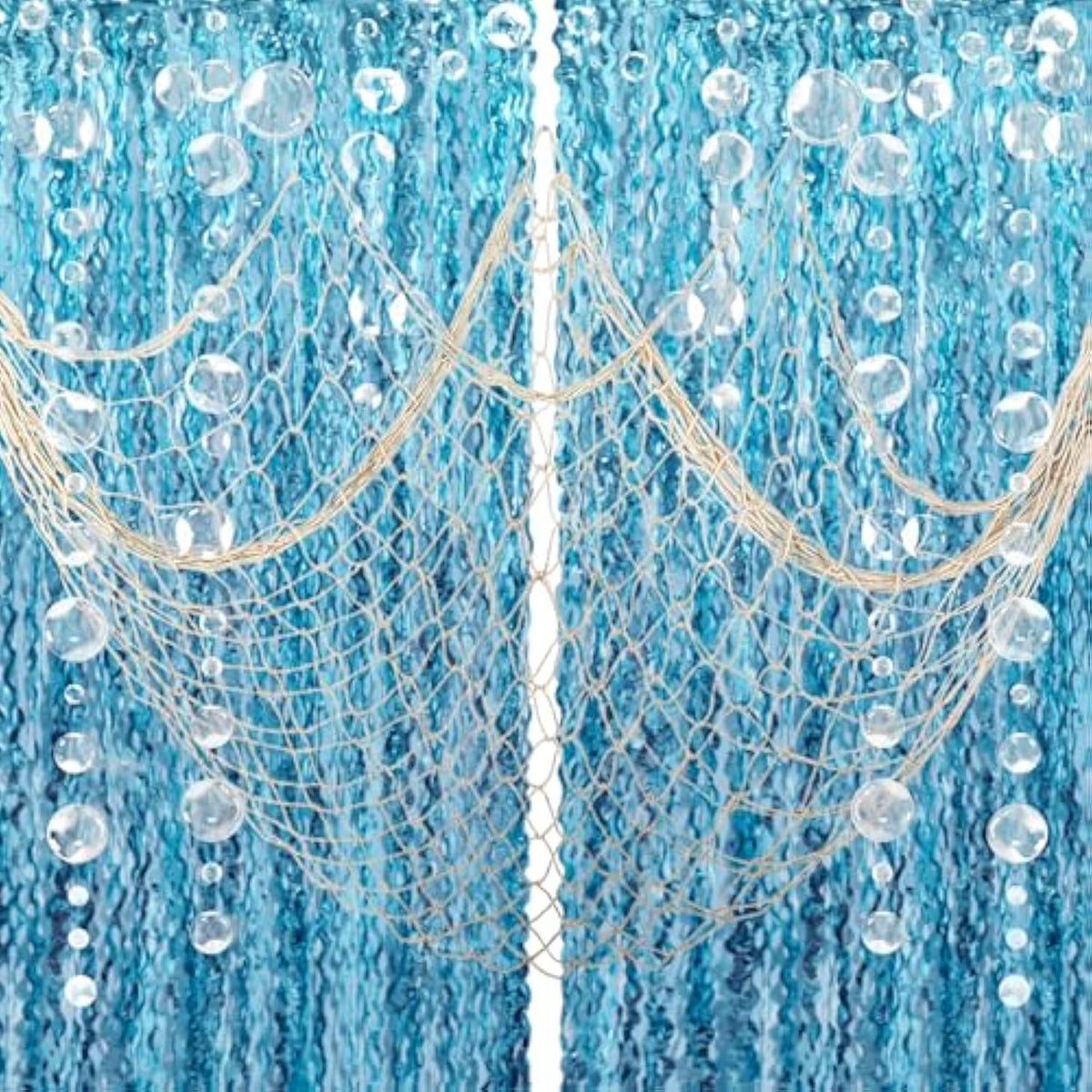 Party Decorations, Natural Fish Net With Fringe Curtain And Bubble Garlands For Nautical Decor Pirate Party Kids Birthday Under The Sea Party Mermaid Decor Room Wall Decor