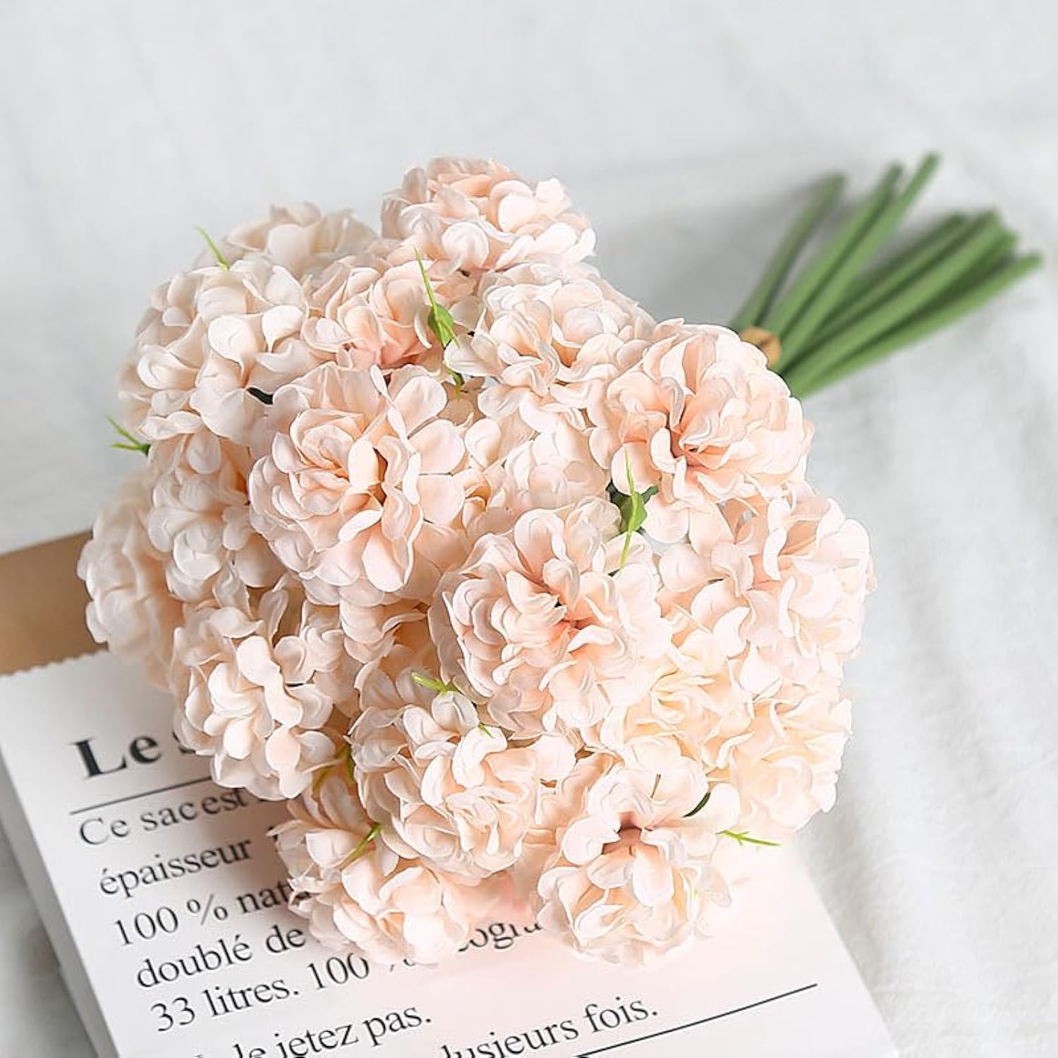 18 Pcs Champagne Hydrangea Flowers 2 Bouquets Hydrangea Artificial Flowers 11.8 In Realistic Silk Flowers For Home Party Decorations Floral Arrangement (Champagne)
