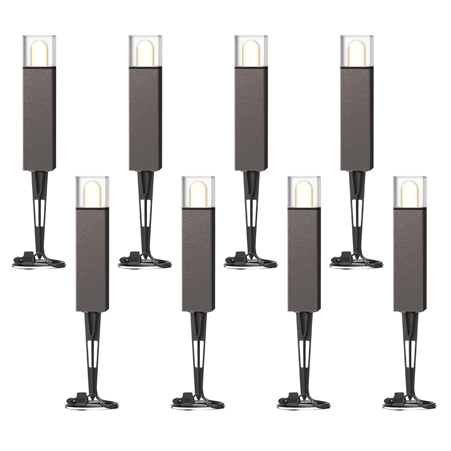 8Pk Bollard Landscape Lighting Kit 2W Led Low Voltage Square Pathway Lights 100 Lumen 2700K Warm White Outdoor Hardwired Walkway Lights Brown Finish Path Lights With Connectors Metal Stakes