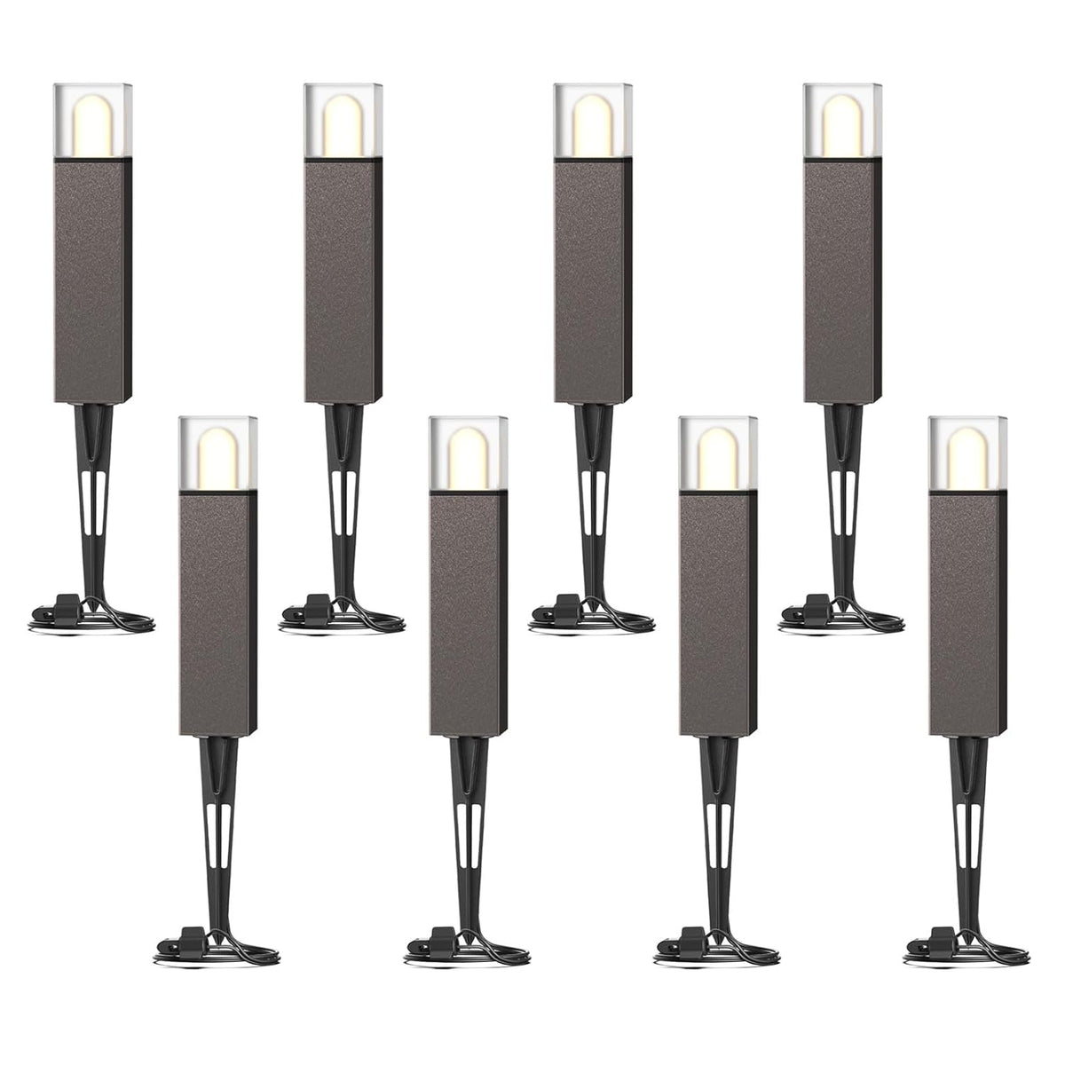8Pk Bollard Landscape Lighting Kit 2W Led Low Voltage Square Pathway Lights 100 Lumen 2700K Warm White Outdoor Hardwired Walkway Lights Brown Finish Path Lights With Connectors Metal Stakes