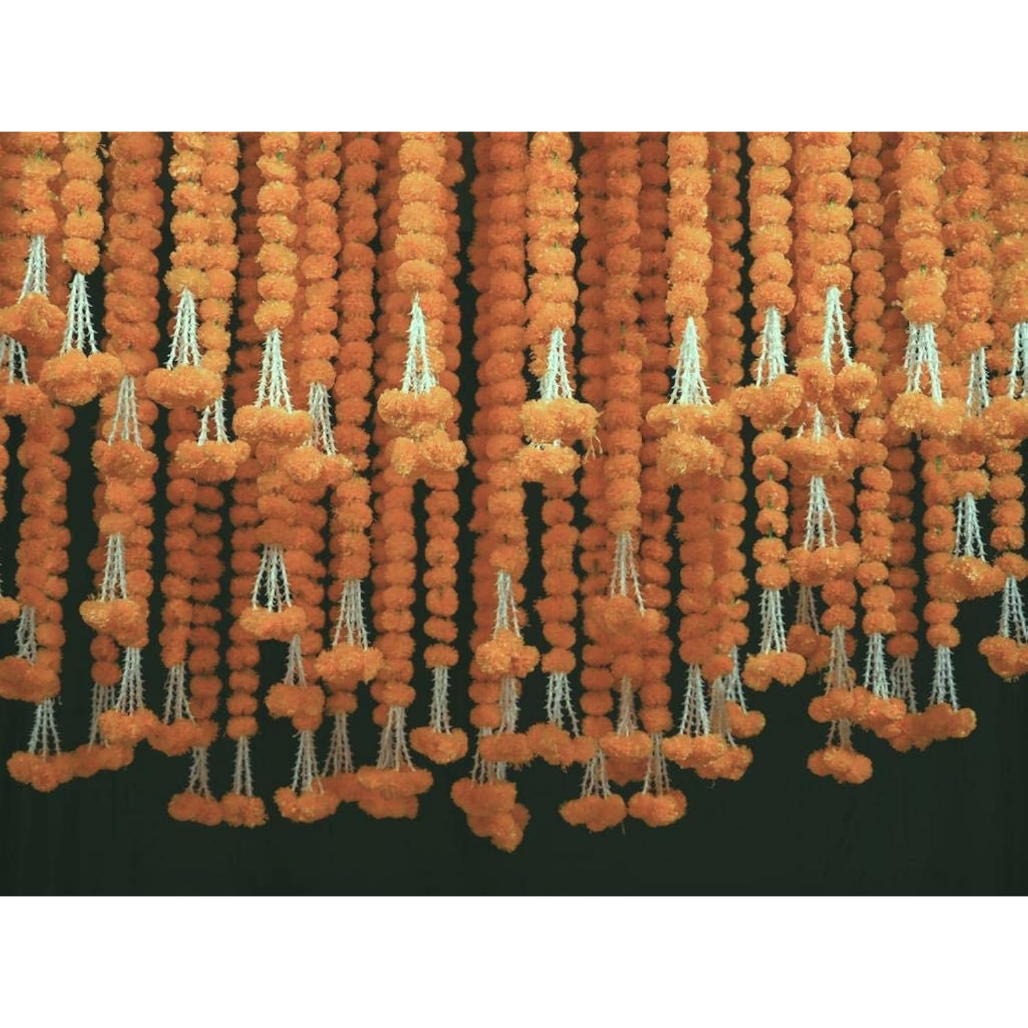 5 Pc - 5 Feet Orange Marigold Garland |Indian/American Wedding Party Mantle Decoration, Faux Garlands Wedding Garland, Diwali Decoration, Spring Bush Floral!