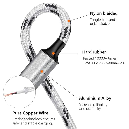 3 Pack 5FT 3 in 1 Multi Charging Cable Nylon Braided USB Charger Cord for USB C Micro USB Lightning