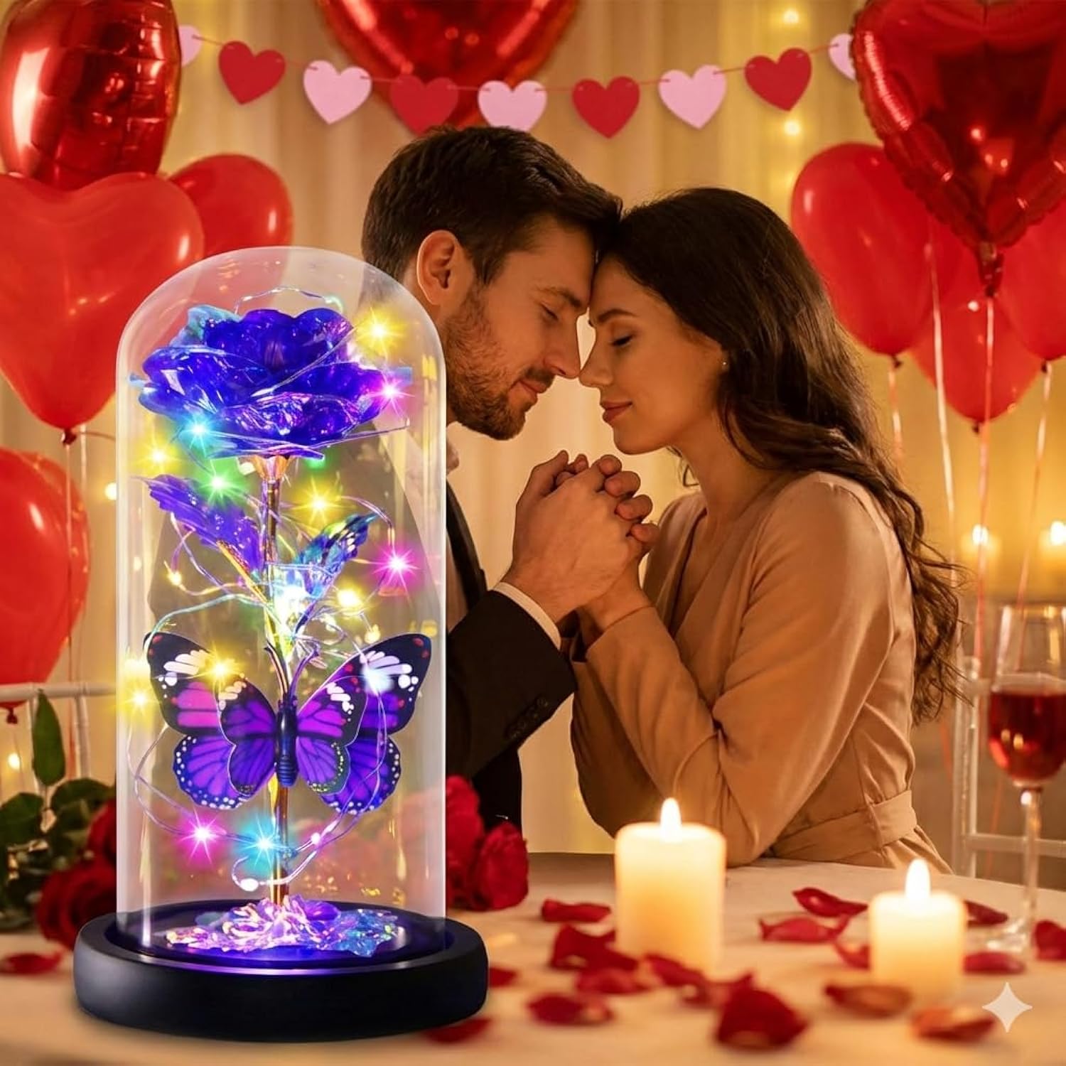 Valentines Day Purple Butterfly Rose Flower Gifts For Her, Romantic Galaxy Light Up Rose Flower In Glass Dome, Unique Valentine'S Gifts For Wife Girlfriend Mom Daughter Women Galentines Birthday