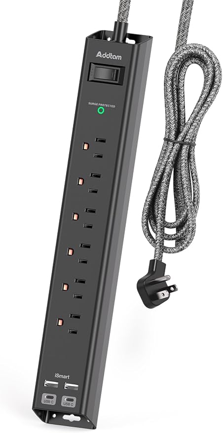 Surge Protector Power Strip 6 Outlets 4 USB Ports 2 USB C 5FT Flat Plug Extension Cord 900J