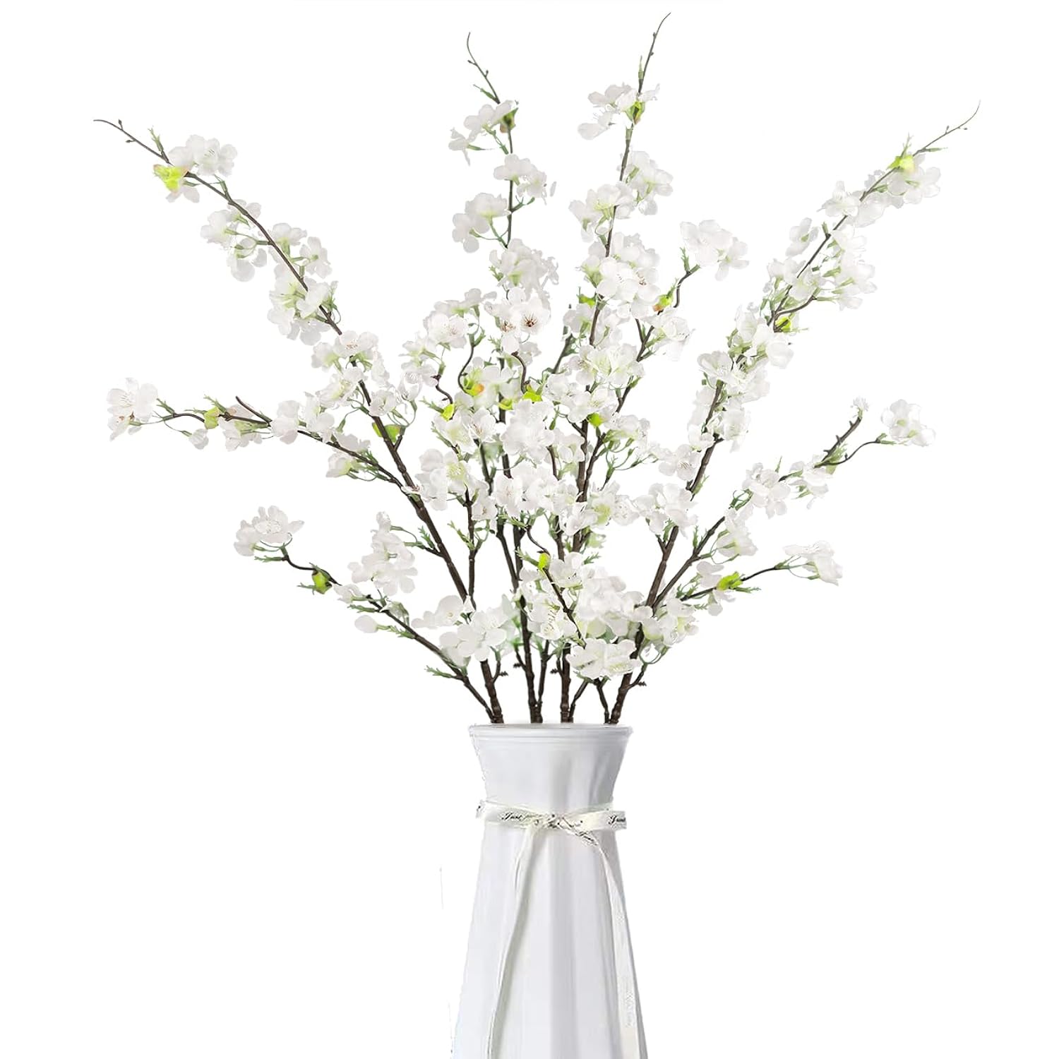 4Pcs Artificial Cherry Blossom Flowers 43 Inch Long Stem Cherry Blossom Decor Fake Flower For Home Wedding Outdoor Decoration (White)