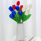 18 Pcs Patriotic Artificial Flower - Red, White, And Blue Artificial Tulips Fourth Of July Memorial Day Cemetery Flowers For Grave