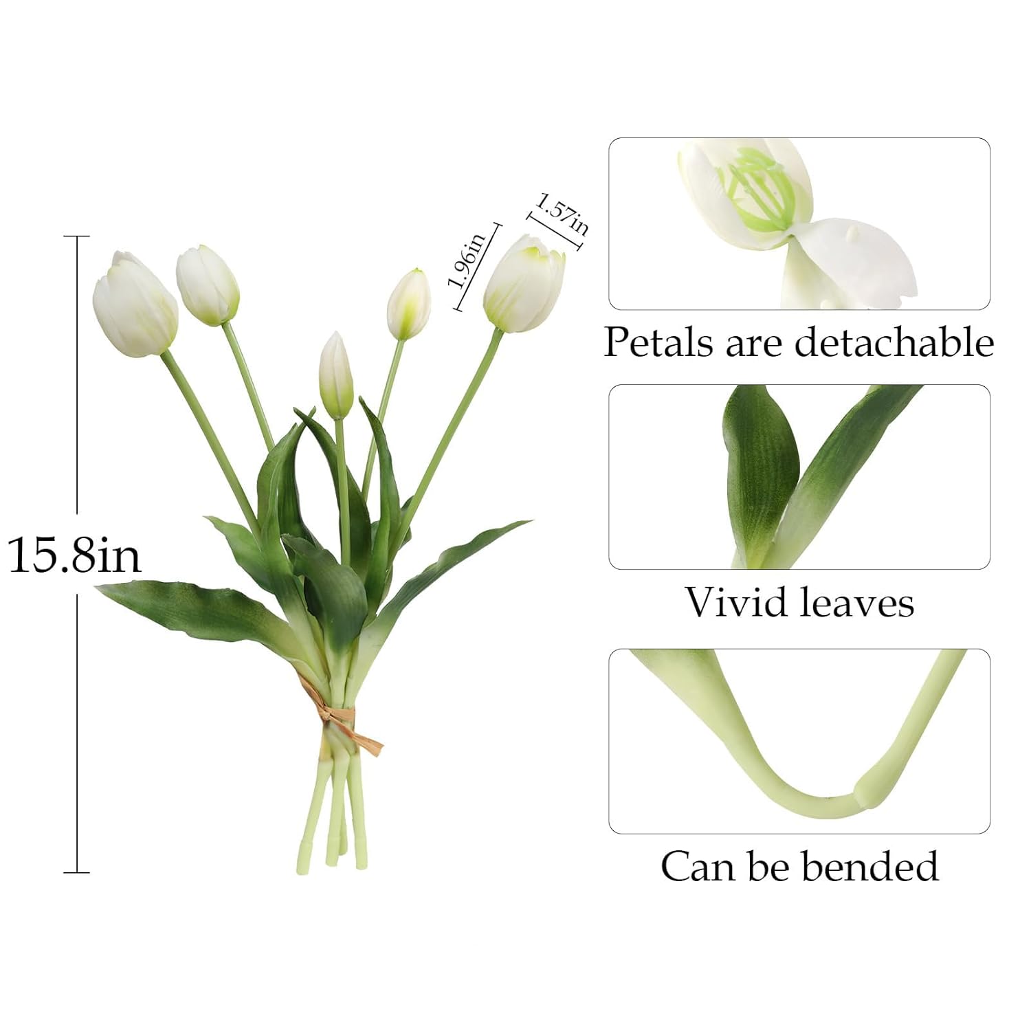 10Pcs White Fake Tulips Artificial Flowers Real Touch Latex Faux Tulips Uv Resistant Fake Flowers Bouquet For Table Home Decor Party Wedding Garden Decoration