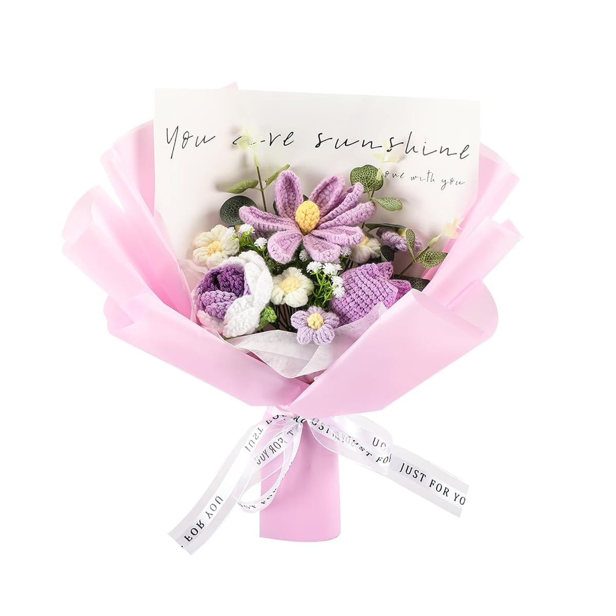 Crochet Flower Blooming Tulip Bouquet: Handmade Artificial Flower Knitted Bouquet For Festival Wedding Graduation Anniversary (Purple)